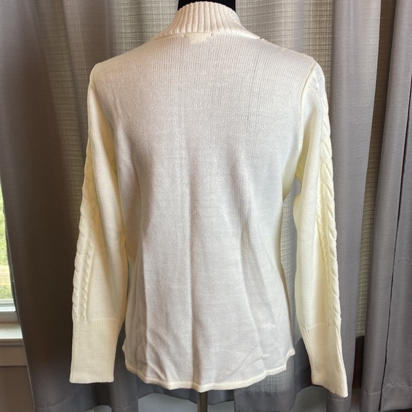 VENUS Women’s High Collar V-Neck Faux Wrap Cable Knit Cream Color Sweater sz L - Picture 7 of 9